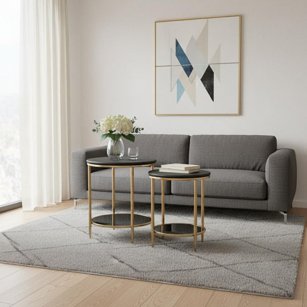 HomeRoots 18" Black Marble & Wood Round Coffee Table - Elegant, Compact Design for Modern Living Spaces 576842