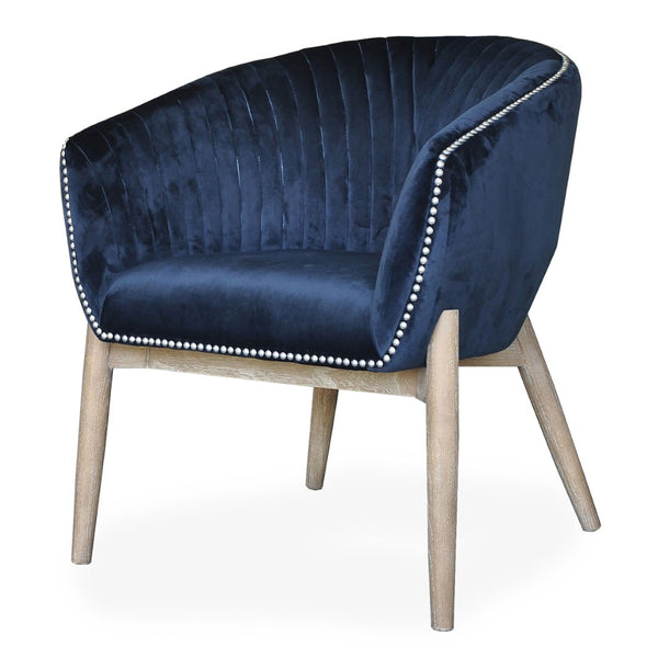 HomeRoots 28" Plush Velvet Arm Chair in Navy Blue with Silver Nailhead Trim – Elegant Accent for Any Room 576847
