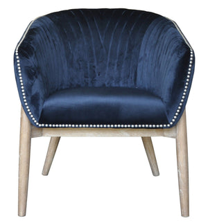 HomeRoots 28" Plush Velvet Arm Chair in Navy Blue with Silver Nailhead Trim – Elegant Accent for Any Room 576847
