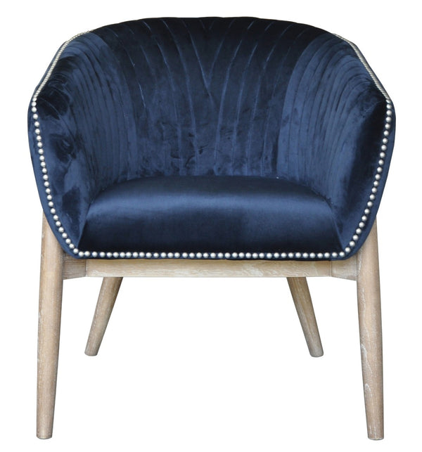 HomeRoots 28" Plush Velvet Arm Chair in Navy Blue with Silver Nailhead Trim – Elegant Accent for Any Room 576847