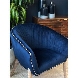 HomeRoots 28" Plush Velvet Arm Chair in Navy Blue with Silver Nailhead Trim – Elegant Accent for Any Room 576847