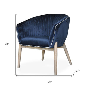 HomeRoots 28" Plush Velvet Arm Chair in Navy Blue with Silver Nailhead Trim – Elegant Accent for Any Room 576847