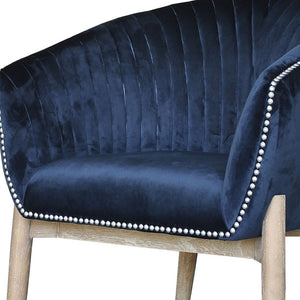 HomeRoots 28" Plush Velvet Arm Chair in Navy Blue with Silver Nailhead Trim – Elegant Accent for Any Room 576847