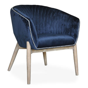 HomeRoots 28" Plush Velvet Arm Chair in Navy Blue with Silver Nailhead Trim – Elegant Accent for Any Room 576847
