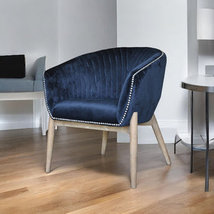 HomeRoots 28" Plush Velvet Arm Chair in Navy Blue with Silver Nailhead Trim – Elegant Accent for Any Room 576847