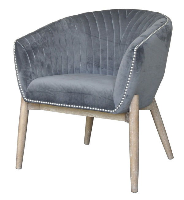 HomeRoots 28" Gray and Brown Velvet Arm Chair - Elegant Modern Accent Seat with Plush Comfort and Nailhead Trim 576848
