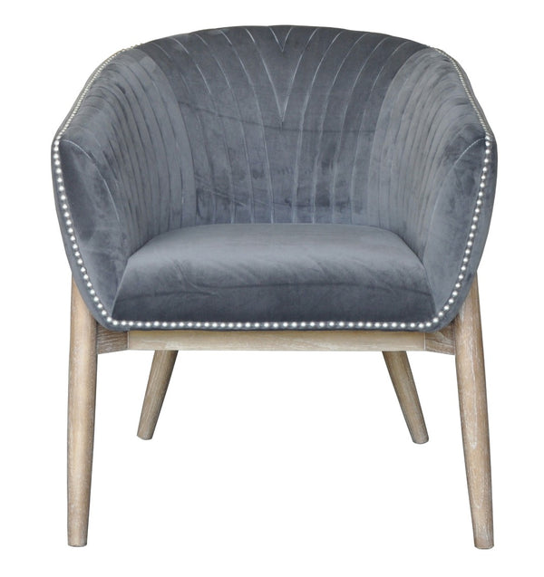 HomeRoots 28" Gray and Brown Velvet Arm Chair - Elegant Modern Accent Seat with Plush Comfort and Nailhead Trim 576848