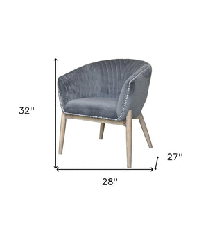 HomeRoots 28" Gray and Brown Velvet Arm Chair - Elegant Modern Accent Seat with Plush Comfort and Nailhead Trim 576848
