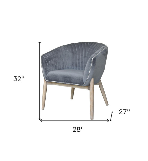 HomeRoots 28" Gray and Brown Velvet Arm Chair - Elegant Modern Accent Seat with Plush Comfort and Nailhead Trim 576848