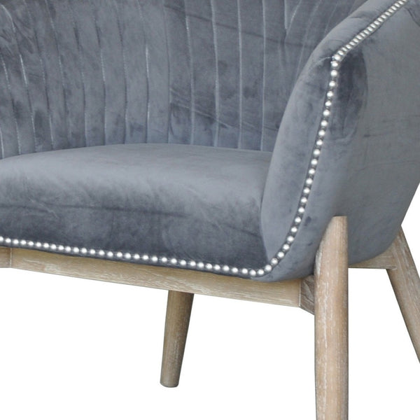 HomeRoots 28" Gray and Brown Velvet Arm Chair - Elegant Modern Accent Seat with Plush Comfort and Nailhead Trim 576848