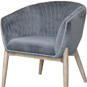 HomeRoots 28" Gray and Brown Velvet Arm Chair - Elegant Modern Accent Seat with Plush Comfort and Nailhead Trim 576848