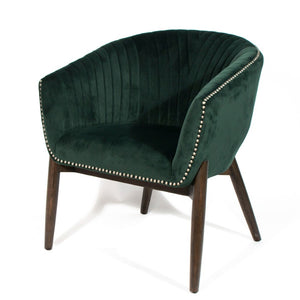 HomeRoots 28" Emerald Green Velvet Arm Chair with Channel Tufting & Nailhead Trim - Chic Accent Seating 576849