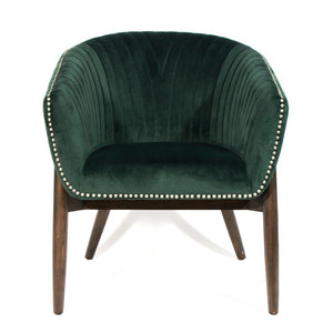HomeRoots 28" Emerald Green Velvet Arm Chair with Channel Tufting & Nailhead Trim - Chic Accent Seating 576849