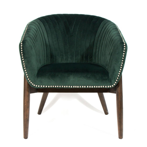 HomeRoots 28" Emerald Green Velvet Arm Chair with Channel Tufting & Nailhead Trim - Chic Accent Seating 576849