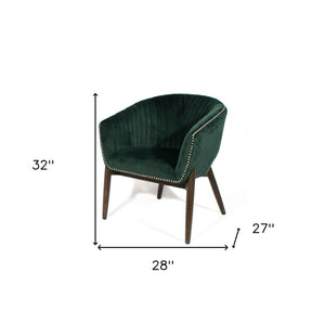HomeRoots 28" Emerald Green Velvet Arm Chair with Channel Tufting & Nailhead Trim - Chic Accent Seating 576849