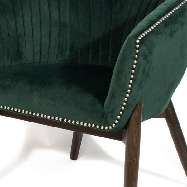 HomeRoots 28" Emerald Green Velvet Arm Chair with Channel Tufting & Nailhead Trim - Chic Accent Seating 576849