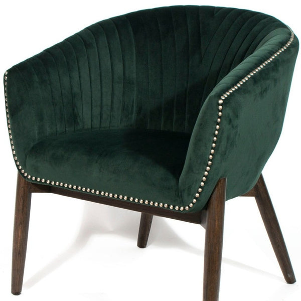 HomeRoots 28" Emerald Green Velvet Arm Chair with Channel Tufting & Nailhead Trim - Chic Accent Seating 576849