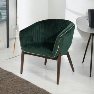 HomeRoots 28" Emerald Green Velvet Arm Chair with Channel Tufting & Nailhead Trim - Chic Accent Seating 576849