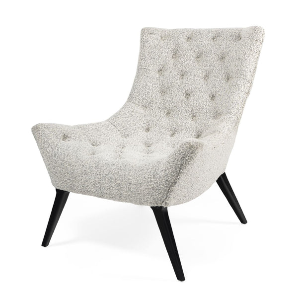 HomeRoots 32" Stylish Gray and Black Tufted Boucle Lounge Chair - Mid-Century Accent for Cozy Spaces! 576851