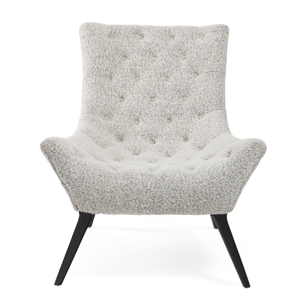 HomeRoots 32" Stylish Gray and Black Tufted Boucle Lounge Chair - Mid-Century Accent for Cozy Spaces! 576851