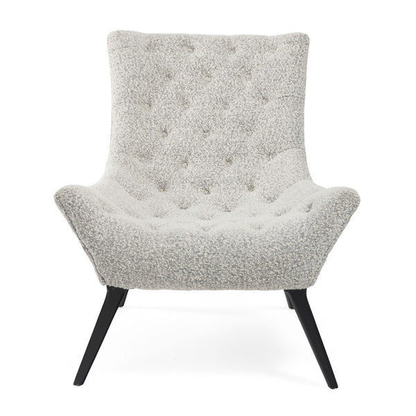 HomeRoots 32" Stylish Gray and Black Tufted Boucle Lounge Chair - Mid-Century Accent for Cozy Spaces! 576851