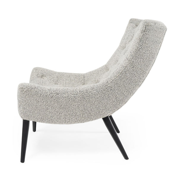 HomeRoots 32" Stylish Gray and Black Tufted Boucle Lounge Chair - Mid-Century Accent for Cozy Spaces! 576851