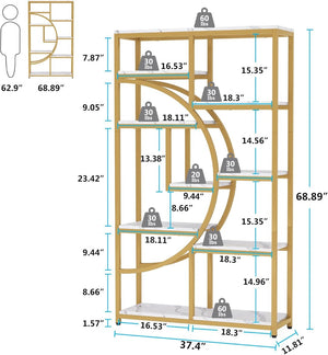 English Elm Spacious Nine Shelf Etagere Iron Frame Bookcase for Living Room or Home Office T3971P456545