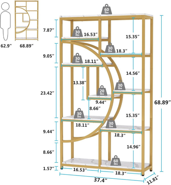 English Elm Spacious Nine Shelf Etagere Iron Frame Bookcase for Living Room or Home Office T3971P456545