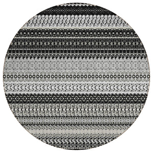 HomeRoots 8' Stylish Black Striped Washable Area Rug for Indoor and Outdoor Use - Durable, Modern, and Versatile 8' Round 576952