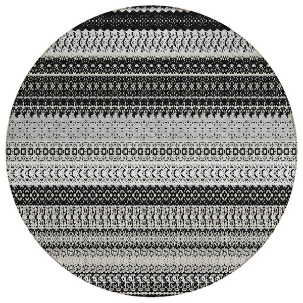 HomeRoots 8' Stylish Black Striped Washable Area Rug for Indoor and Outdoor Use - Durable, Modern, and Versatile 8' Round 576952