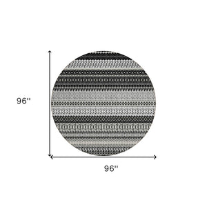 HomeRoots 8' Stylish Black Striped Washable Area Rug for Indoor and Outdoor Use - Durable, Modern, and Versatile 8' Round 576952