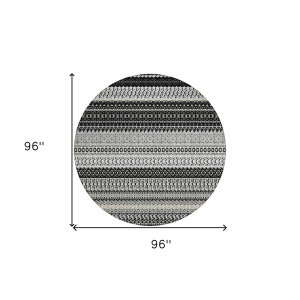 HomeRoots 8' Stylish Black Striped Washable Area Rug for Indoor and Outdoor Use - Durable, Modern, and Versatile 8' Round 576952