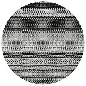 HomeRoots 8' Stylish Black Striped Washable Area Rug for Indoor and Outdoor Use - Durable, Modern, and Versatile 8' Round 576952