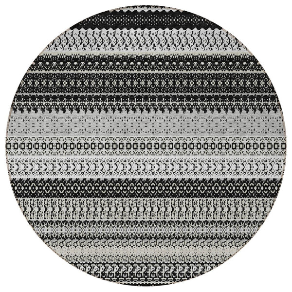 HomeRoots 8' Stylish Black Striped Washable Area Rug for Indoor and Outdoor Use - Durable, Modern, and Versatile 8' Round 576952