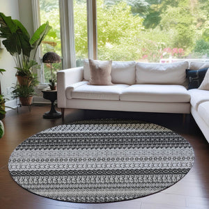 HomeRoots 8' Stylish Black Striped Washable Area Rug for Indoor and Outdoor Use - Durable, Modern, and Versatile 8' Round 576952