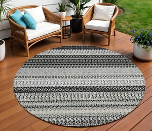 HomeRoots 8' Stylish Black Striped Washable Area Rug for Indoor and Outdoor Use - Durable, Modern, and Versatile 8' Round 576952