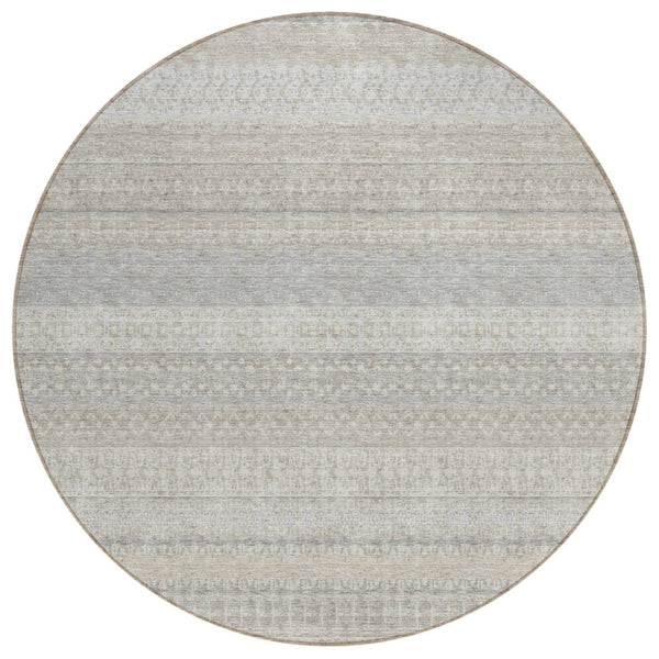 HomeRoots 8' Ivory Striped Area Rug - Washable, Durable Design for Indoor & Outdoor Spaces, Perfect for High Traffic 8' Round 576953