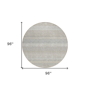 HomeRoots 8' Ivory Striped Area Rug - Washable, Durable Design for Indoor & Outdoor Spaces, Perfect for High Traffic 8' Round 576953
