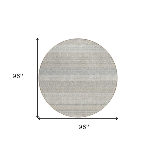 HomeRoots 8' Ivory Striped Area Rug - Washable, Durable Design for Indoor & Outdoor Spaces, Perfect for High Traffic 8' Round 576953