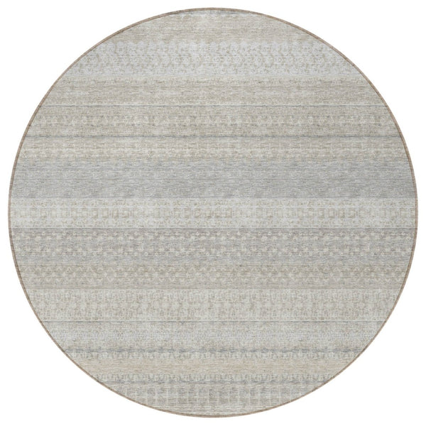 HomeRoots 8' Ivory Striped Area Rug - Washable, Durable Design for Indoor & Outdoor Spaces, Perfect for High Traffic 8' Round 576953