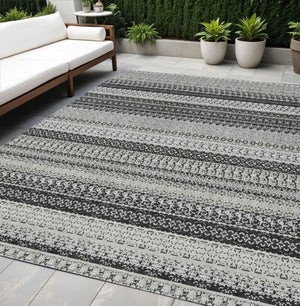 HomeRoots 8' Stylish Black Striped Washable Area Rug for Indoor and Outdoor Use - Durable, Modern, and Versatile 5' X 8' 576955