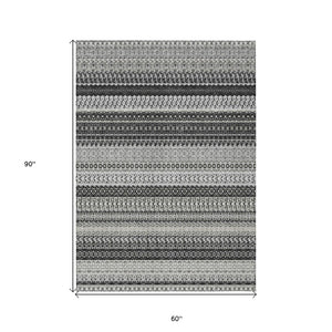 HomeRoots 8' Stylish Black Striped Washable Area Rug for Indoor and Outdoor Use - Durable, Modern, and Versatile 5' X 8' 576955