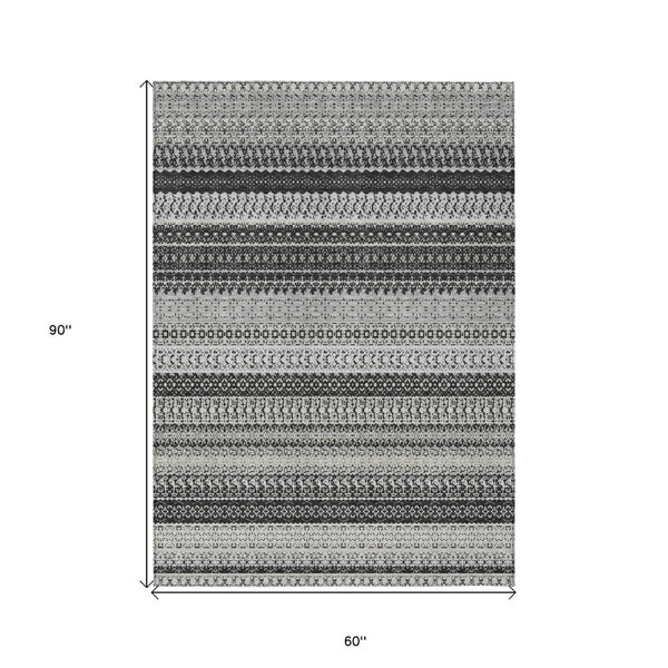 HomeRoots 8' Stylish Black Striped Washable Area Rug for Indoor and Outdoor Use - Durable, Modern, and Versatile 5' X 8' 576955