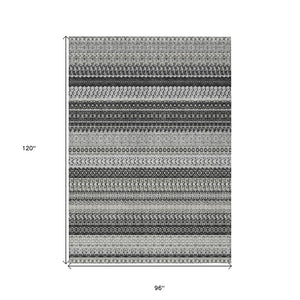 HomeRoots 8' Stylish Black Striped Washable Area Rug for Indoor and Outdoor Use - Durable, Modern, and Versatile 8' X 10' 576956