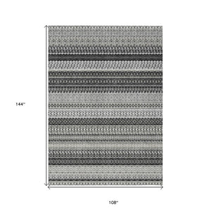 HomeRoots 9' Black Striped Indoor Outdoor Area Rug - Stylish, Washable, Durable for High-Traffic Spaces 9' X 12' 576957