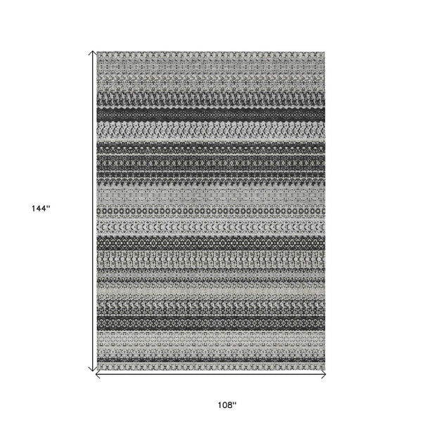 HomeRoots 9' Black Striped Indoor Outdoor Area Rug - Stylish, Washable, Durable for High-Traffic Spaces 9' X 12' 576957