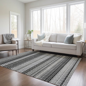 HomeRoots 9' Black Striped Indoor Outdoor Area Rug - Stylish, Washable, Durable for High-Traffic Spaces 9' X 12' 576957