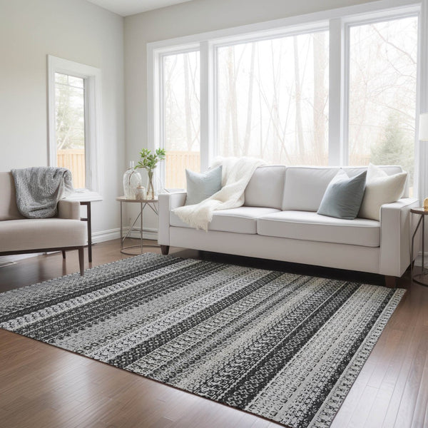 HomeRoots 9' Black Striped Indoor Outdoor Area Rug - Stylish, Washable, Durable for High-Traffic Spaces 9' X 12' 576957