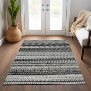 HomeRoots 9' Black Striped Indoor Outdoor Area Rug - Stylish, Washable, Durable for High-Traffic Spaces 9' X 12' 576957