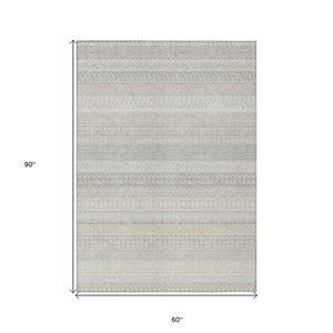 HomeRoots 8' Ivory Striped Area Rug - Washable, Durable Design for Indoor & Outdoor Spaces, Perfect for High Traffic 5' X 8' 576960